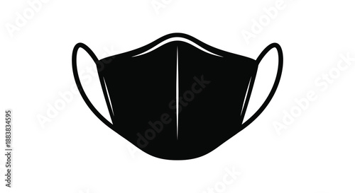 a simple black face mask design featuring a protective covering and elastic bands silhouette