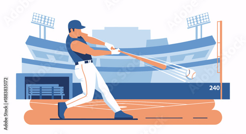 Baseball Player Swinging Bat in Stadium During Game, Dynamic Action Shot