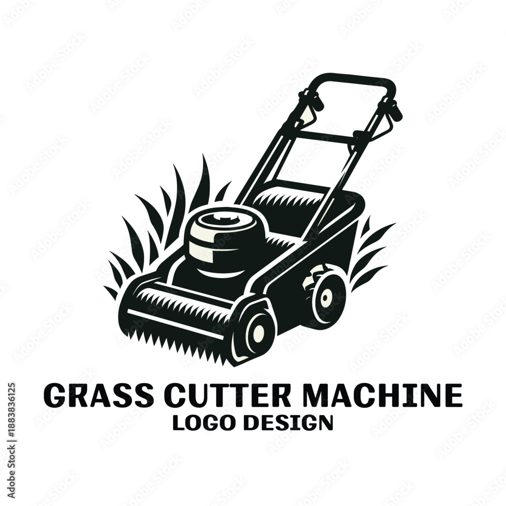 Fototapeta premium Grass Cutter Machine Vector Logo Design 