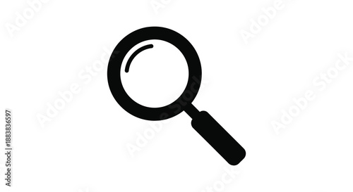 a simple black magnifying glass icon against a white background clearly showing details silhouette