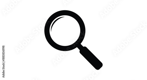 a simple black magnifying glass icon isolated against a white background creating a striking silhouette