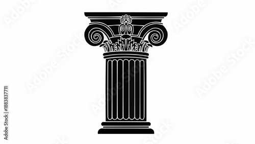Ionic column architectural element illustration black and white.