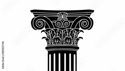 Ionic Column Capital Architectural Detail Black Silhouette.