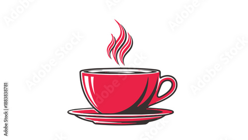 Vibrant pink coffee cup with steam rising