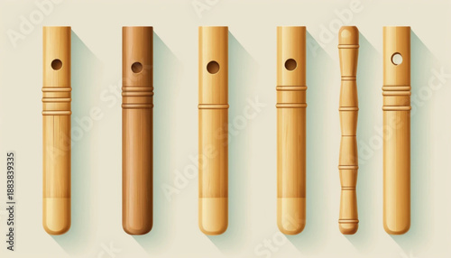 A set of various bamboo flute illustration icons neatly arranged in two rows on a clean plain background.