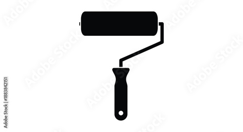 a simple black and white image depicts a paint roller tool rendered in a clean silhouette style
