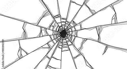 Striking visual of shattered glass with a radial crack pattern, symbolizing fragility, impact, or a dramatic break