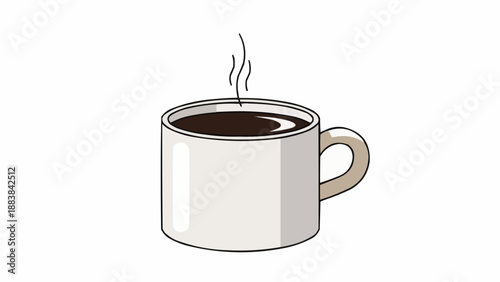 Hot steaming cup of black coffee illustration.