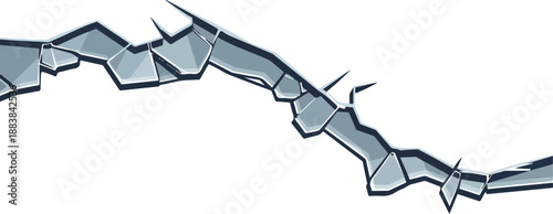 Dynamic three-dimensional cracked glass surface design element with sharp fragments isolated on white background for abstract concepts