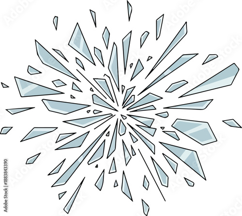 Dynamic Explosion of Sharp Glass Shards and Fragments Bursting Outward in Abstract Motion