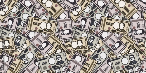 千円札と五千円札と一万円札のシームレスな背景画像。
