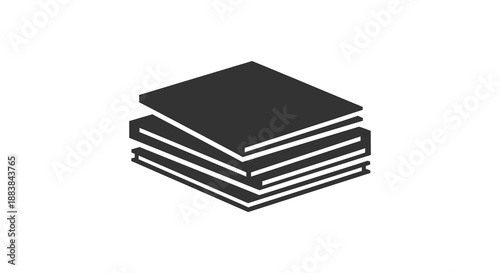 a stack of books depicted as a simple black and white image showcasing a layered geometric silhouette
