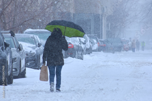 landscape with people on the streets in winter
