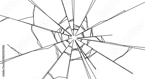 Shattered glass pattern with radial cracks, symbolizing impact and damage, on a clear white background