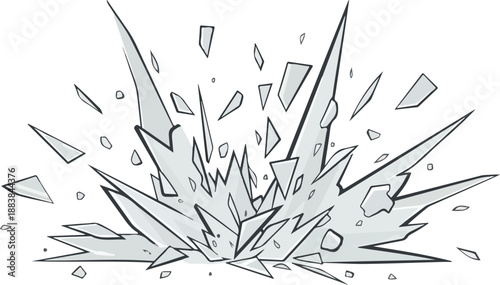 Stylized burst of sharp fragments, illustrating a forceful impact or shattering effect with dynamic motion