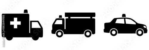 Emergency vehicles ready for action isolated on transparent background, Vector