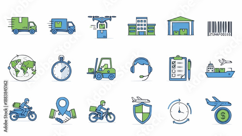 Logistics and Delivery Service Icons Set.