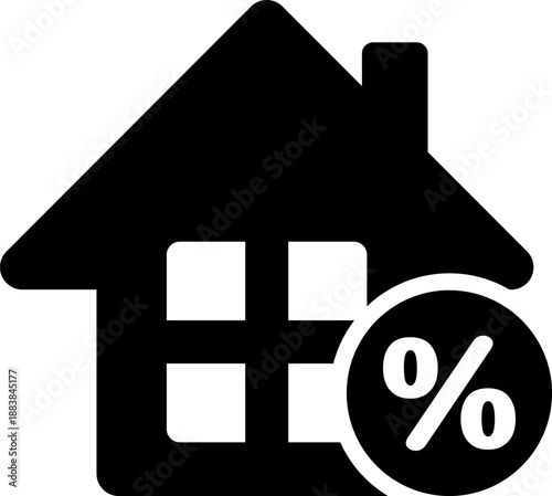 住宅ローンの金利を表す家とパーセントのシンプルアイコン（Home Loan Interest Rate Icon – House with Percent Symbol）
