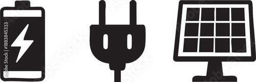 Power sources and connectors isolated on transparent background, Vector