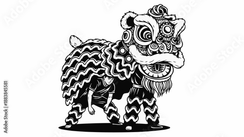Traditional Chinese Lion Dance Costume Illustration.