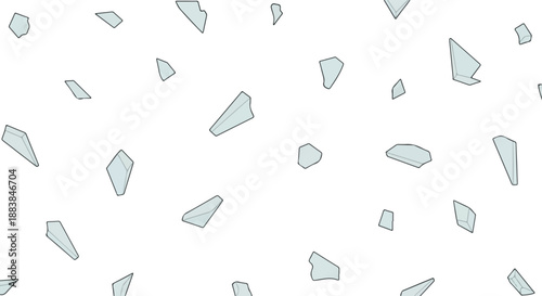Seamless pattern of sharp, abstract glass fragments scattered randomly on a bright, clear background, symbolizing breakage and fragility
