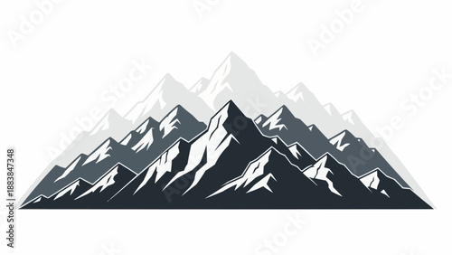Majestic Mountain Range Peaks Silhouette Illustration.