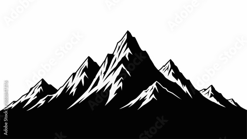 Majestic mountain range silhouette against a white background.