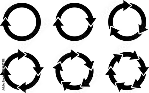 円形矢印のシンプルなアイコンセット｜循環・更新・リロードを表す矢印デザイン　Circular Arrow Icon Set Representing Loop, Refresh, and Update
