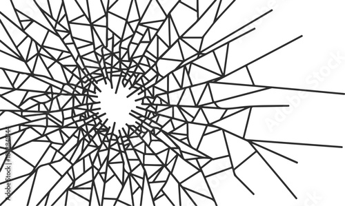 Abstract illustration of a shattered glass effect, radiating cracks from a central impact point, creating a web-like geometric pattern