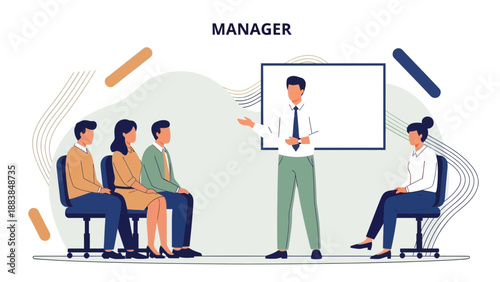 Business Manager Leading Training Session in Modern Office with Whiteboard