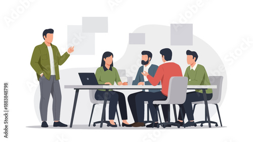 Business Meeting: Diverse Team Collaborating in Modern Office