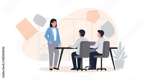 Business Meeting Illustration: Team Collaboration and Discussion