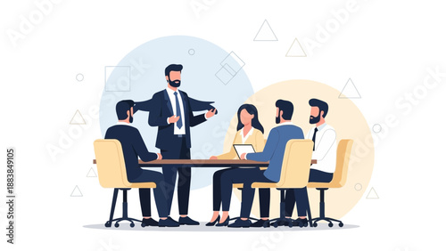 Business Meeting: Leader Directing Team Around Conference Table