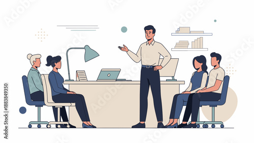 Business Meeting: Manager Leading Team Discussion in Office