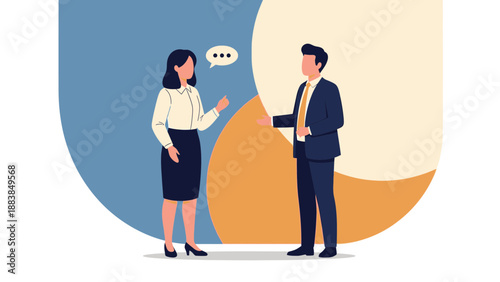 Business Meeting: Two professionals discussing ideas, communication concept