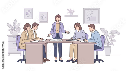 Business meeting with diverse team collaborating around a conference table