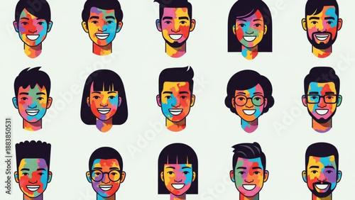 Diverse collection of colorful abstract portraits representing people and individuality ideal for avatars user profiles and conceptual design