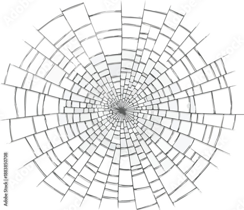 Abstract radial pattern of shattered glass texture creating a dramatic impact effect and fragile consequence