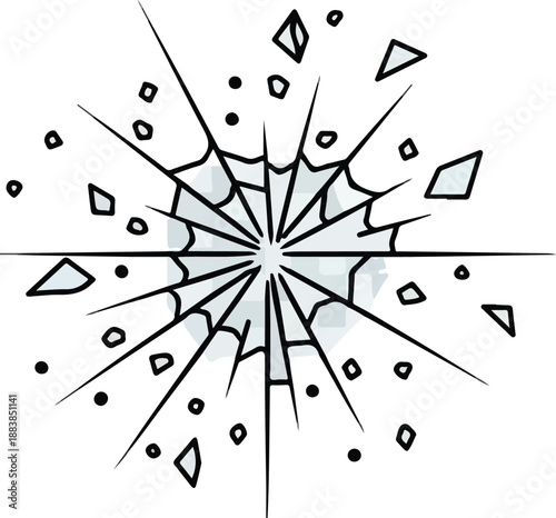 Stylized illustration of shattered glass with a central impact point and radiating cracks, depicting destruction
