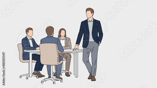 Business Meeting Presentation: Leader Presents to Colleagues Around Table