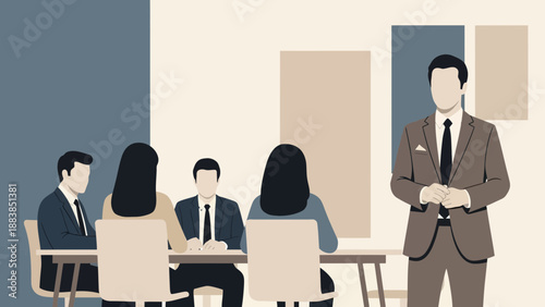 Business Meeting Presentation: Speaker Addressing Colleagues in Conference Room