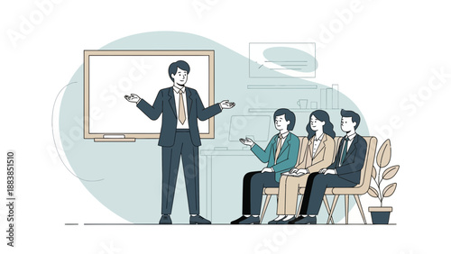 Business Meeting Presentation with Speaker and Audience in Office Setting