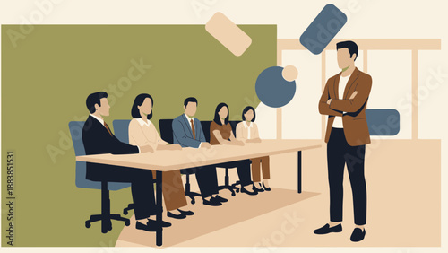 Business Meeting Presentation with Speaker and Colleagues at Table