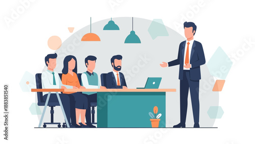 Business Meeting Presentation with Team Collaboration and Discussion