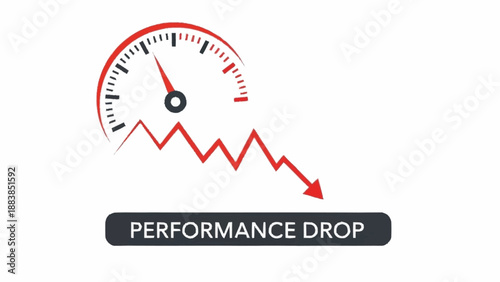 Performance decline graph with speedometer and downward trend.