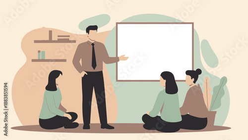 Business Meeting: Teacher Presenting to Students in a Classroom