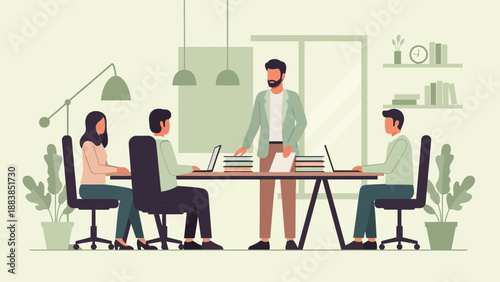 Business Meeting: Team Collaboration in Modern Office