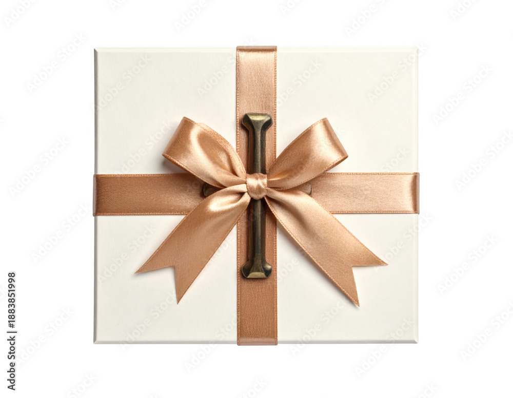 Fototapeta premium Gift box top view ribbon cross, isolated on white background