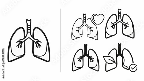 Medical Icons Representing Lungs and Health.