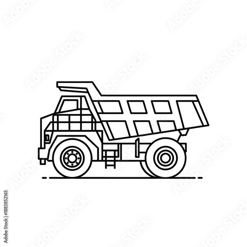 Mining Dump Truck Line Icon. Heavy Haul Transportation Vehicle Outline Symbol. Construction and Quarry Machinery Vector Graphic.